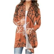 SOOMLON Plus Size Halloween Costumes for Women Fall Casual Tops Halloween Letter Print Tops Flower Print Top Long Sleeve T-Shirt Autumn Cardigan Print Top Halloween Shirt
