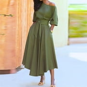 YFPWM Semi Formal Dresses for Women Long Dress Sage Green Dress Crochet Dress Ruched Dresses Shawls and Wraps Evening Dresses Half Sleeve Solid V-Neck Ankle-Leng Dress