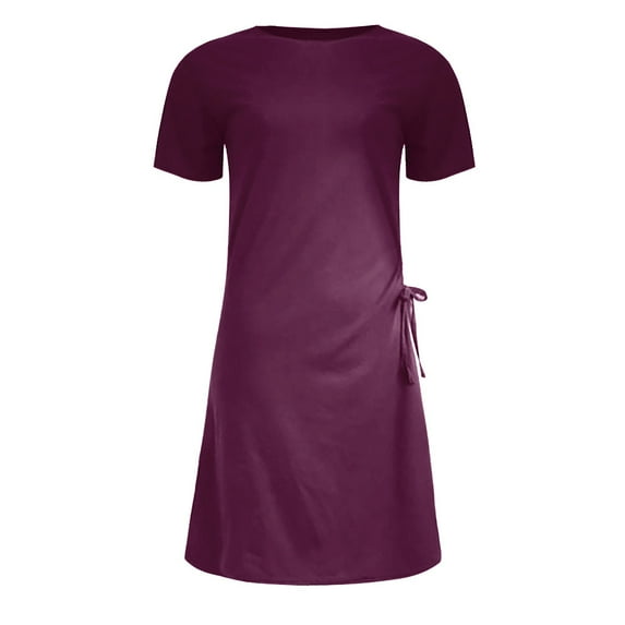 YFPWM Semi Formal Dresses for Women Mini Dress Plus Size Maturity Dresses Long Dress Leaf Dress Wedding Guest Knee Length Summer Dresses Solid O-Neck Dress Pleated Design