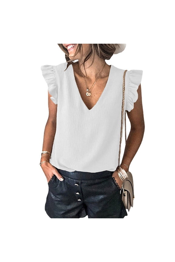 Trending Plus Size Clothes for Women 2022 Cow Print Top Satin Blouses Lace Tank Tops Rhinestone Top Summer Sleeveless Ruffle Solid V-Neck Top