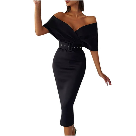 YFPWM Tropical Dresses for Women Hide Belly Dress Wrap Dress Plus Size Dress Corset Dress Mini Dress Linen Dress Long Sleeve Solid Retro Draw Back One Shoulder Dress