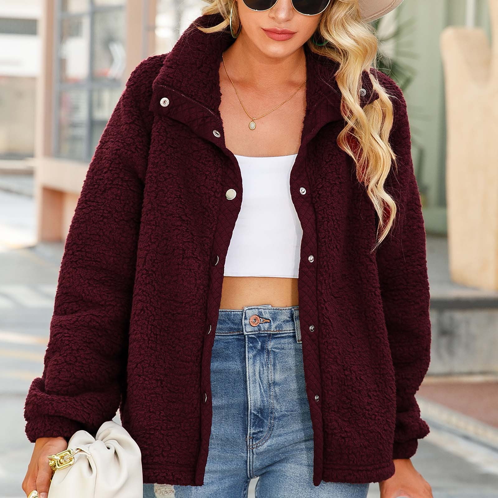 YFPWM Winter Sweater for Women Clearance Sale Sherpa Fleece Jacket Fashion Autumn and Winter Warm Jackets Hiking Travel Jackets Open Front Long