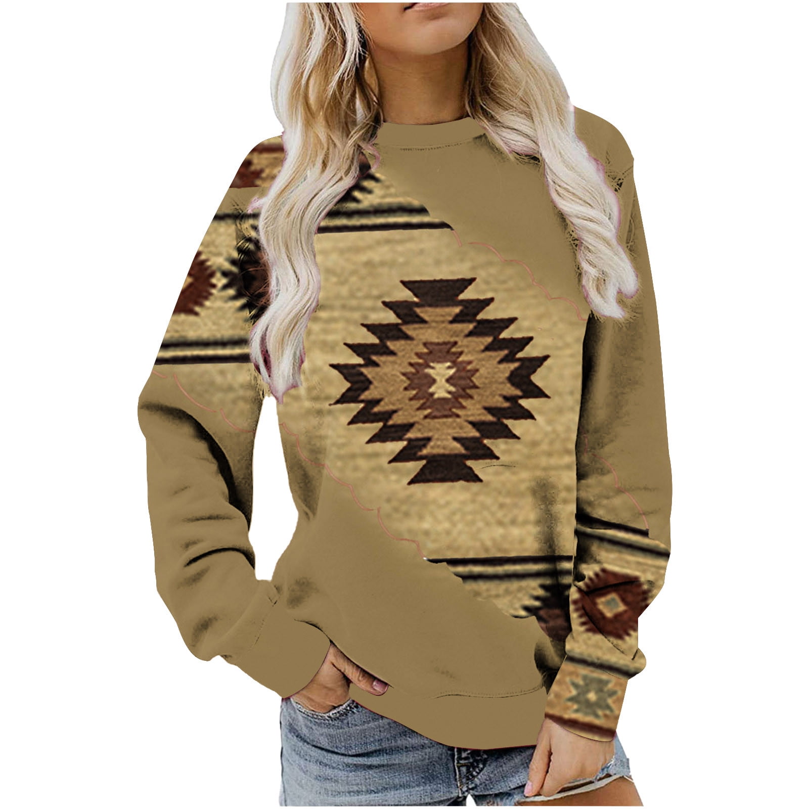 YFPWM Women Clothes Clearance Sale Women Autumn Winter Casual FolkCustom Print Round Neck Long