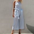 thumbnail image 1 of YFPWM Women Overalls Jumpsuit Baggy Wide Leg Jumpsuits Casual Loose Wide Leg Pant Knitted One Piece Bodysuit Summer Striped Print Sleeveless Round Neck Lace Straight Jumpsuit, 1 of 7