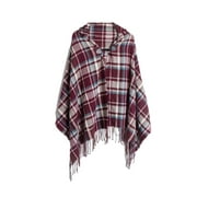 YFPWM Women Plaid Cloak Poncho Winter Cape Wrap Open Front Cardigan Coat Shawl Plaid Cloak Loose Blouse Knit Sweater Coat Beige One Size