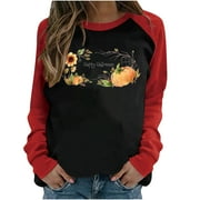 YFPWM Women Skull Graphic Halloween Sweatshirts Pumpkin Long Sleeve Pullover Crewneck Pumpkin Top Classic Halloween Costumes Women's Halloween Costumes Black XL