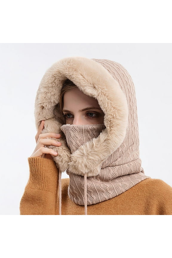 Women Winter Warm Knit Hat Snow Ski Caps Winter Hat Warm Hat Beige One Size