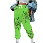 YFPWM Women's Halloween Print Sweatpants Casual Joggers Pants Hippie Punk Trousers Streetwear Jogger Pocket Halloween Print Loose Overalls Pants Horror Green M