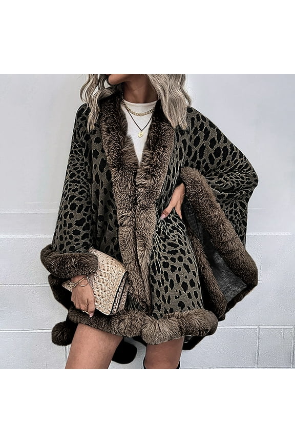 Women's Shawl Cloak Cape Shawls and Wraps for Evening Dresses Shawl Wrap Cape Bridal Wedding Party Winter Autumn Leopard Winter Cloak Shawl Tops Coffee One Size