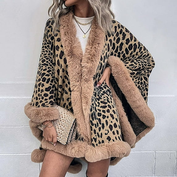 YFPWM Women's Shawl Cloak Cape Shawls and Wraps for Evening Dresses Shawl Wrap Cape Bridal Wedding Party Winter Autumn Leopard Winter Cloak Shawl Tops Khaki One Size