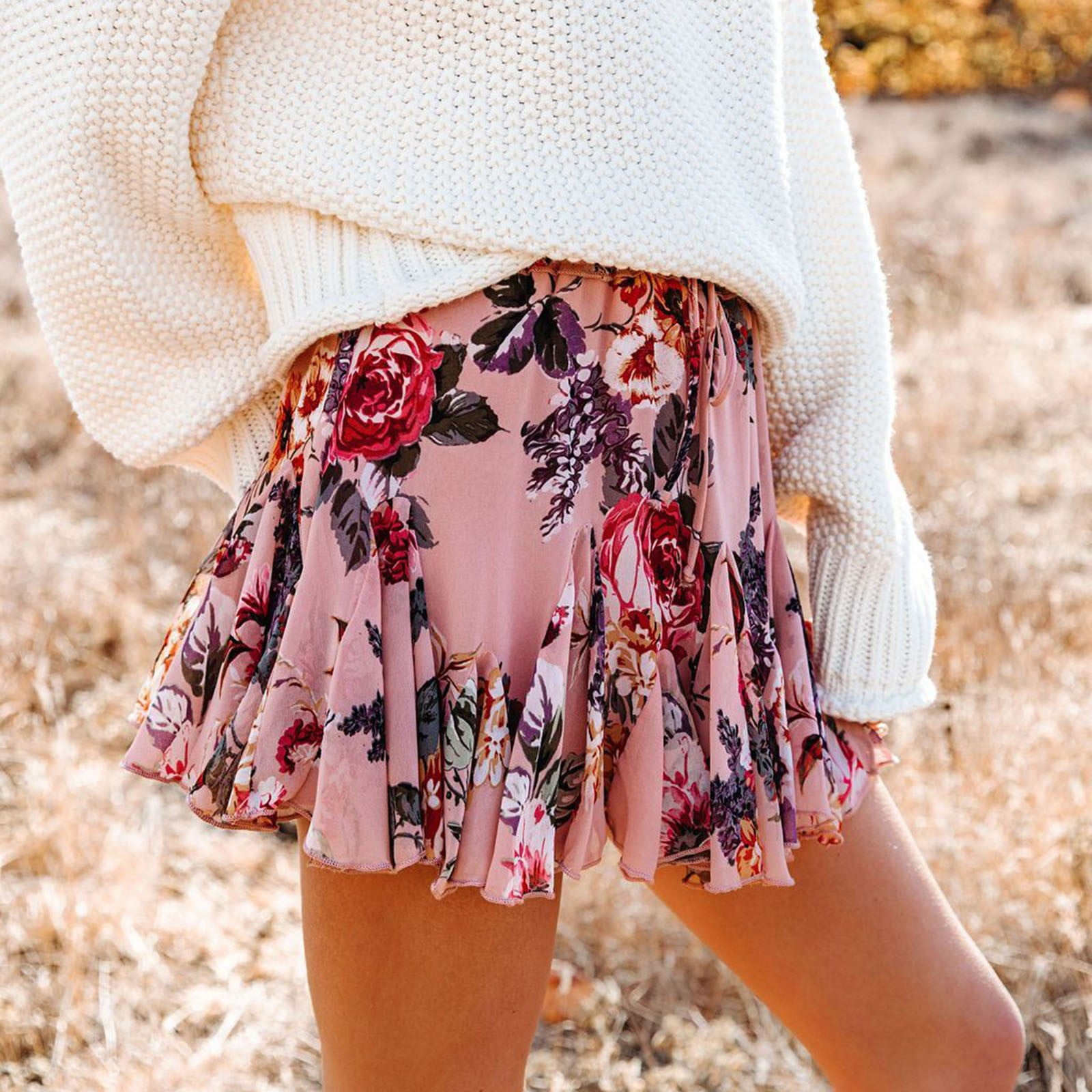 YFPWM Women's Skirts for Work Stretchy Cotton Skirt Flared Skater Mini