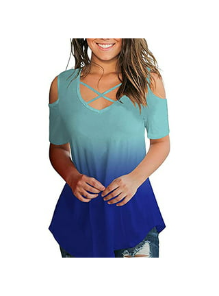 eczipvz Women Tops Summer Cotton Women's V Neck Chiffon Blouse Mesh Panel  Blouse 3/4 Bell Sleeve Loose Top Shirt Blue : : Clothing, Shoes &  Accessories