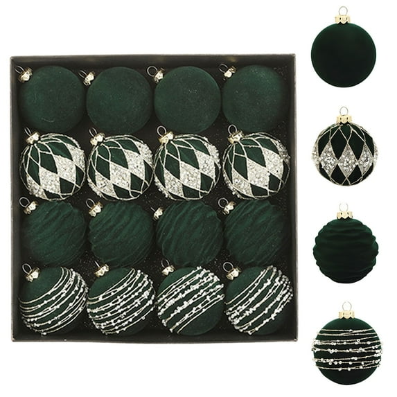 YFTDEF 16 Pcs Velvet Christmas Balls, 2.36 Inch Flocked Ornaments Plastic Decorative Hanging Ornaments for Tree Decoration, Ideal for Holiday Decor and Festive Celebrations, Green