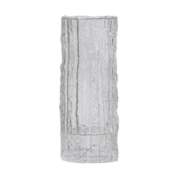 YFTDEF 9.6 Inch White Glass Vase, Glacier Glass Flower Vase, Boho Cylinder Ribbed Vase for Bookshelf, Dinner Table, Indoor Office Desktop, Meeting,Room, Bathroom, Countertop, Home