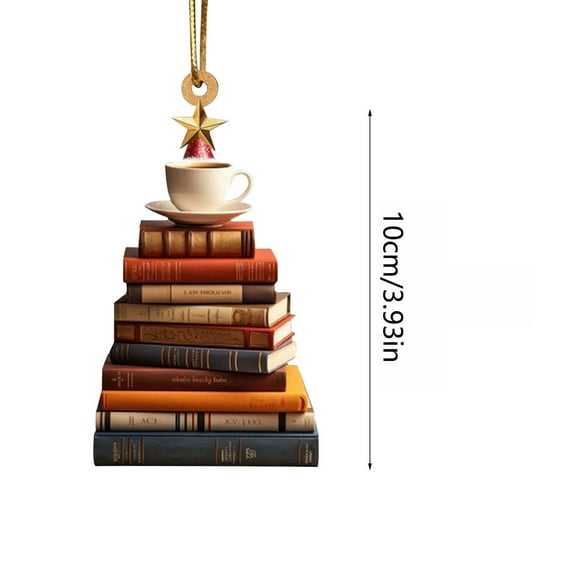 YFTDEF Book and Coffee Lovers Gifts, Gifts for Readers - Book and Coffee Ornaments for Christmas Tree - Reading Gifts, Librarian Gifts, Library Gifts, Xmas Tree Decorations Hanging, 3.9 in