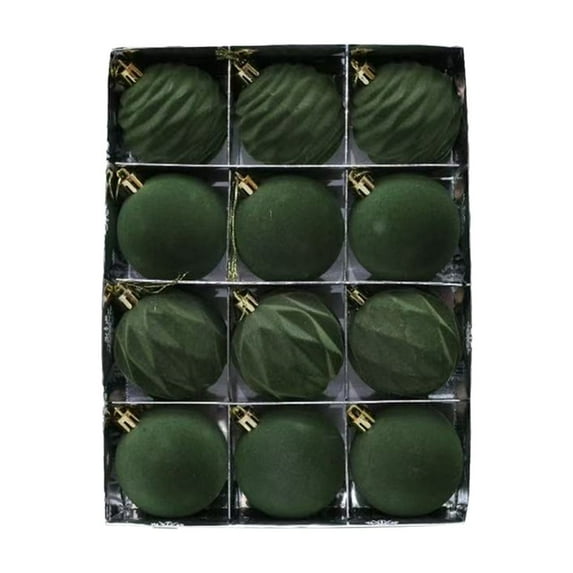 YFTDEF Christmas Decorations 12Pcs Flocked Balls, Green Plush Ornaments, Vintage Style Home Decor, Easy to Hang Christmas Tree Accessories for Holiday Season, 2.36in