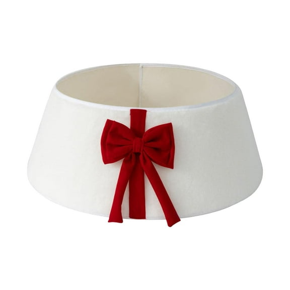 YFTDEF Christmas Tree Collar, 23.6 Inch Velvet White Bow Decoration for Holiday Home Decor, 3D Apron Cover for Christmas Tree Bottom, Space Saving, Reusable Holiday Decoration