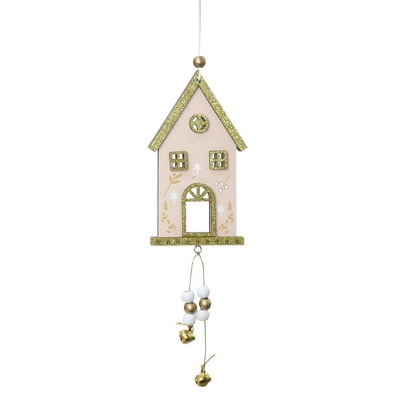 YFTDEF Christmas Wooden House Hanging Ornament, Pink Wooden Decoration, 5.11x2.75in Holiday Decor, Perfect for Christmas Tree or Window Display