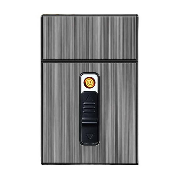YFTDEF Cigarette Case for King Size, Case Box King Size Hold 20 Regular Size, Cigarettes with Tungsten Coil Lighter, USB Rechargeable (Gray)