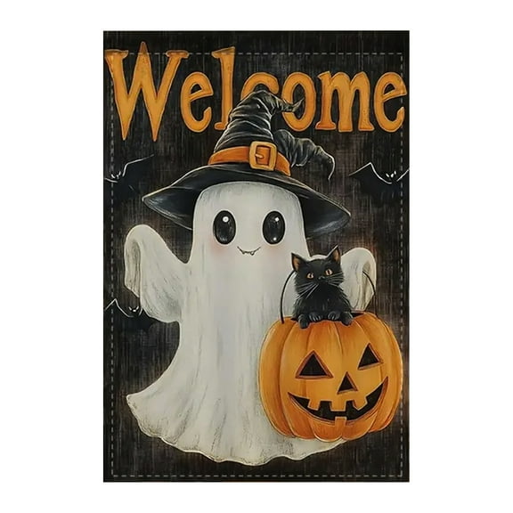 YFTDEF Halloween Ghost Garden Flag, 11.81x17.72 in Vertical, Double Sided Halloween Ghost Garden Flag, Spooky Pumpkin, Seasonal Yard Outdoor Flag, Outdoor Decoration