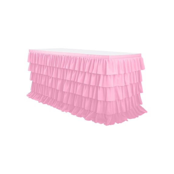 YFTDEF Pink Tulle Table Skirt, 6ft Table Skirt for Rectangle Table, Birthday Party Decorations, Shower Parties, Cake Dessert Table Decorations, Five-Layer Ruffle Table Skirting
