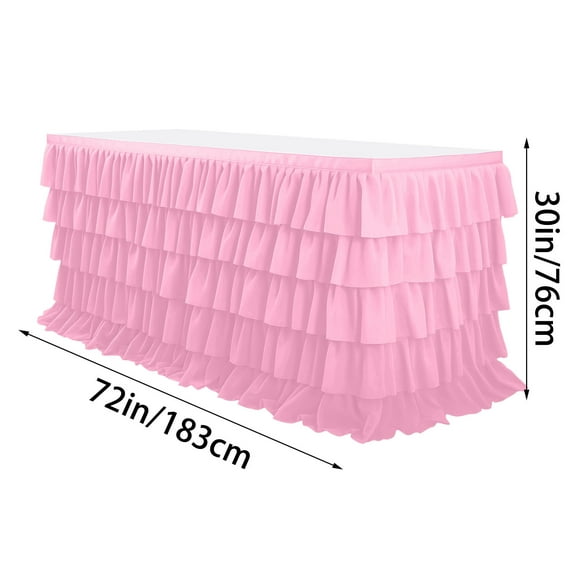 YFTDEF Pink Tulle Table Skirt, 6ft Table Skirt for Rectangle Table, Birthday Party Decorations, Shower Parties, Cake Dessert Table Decorations, Five-Layer Ruffle Table Skirting