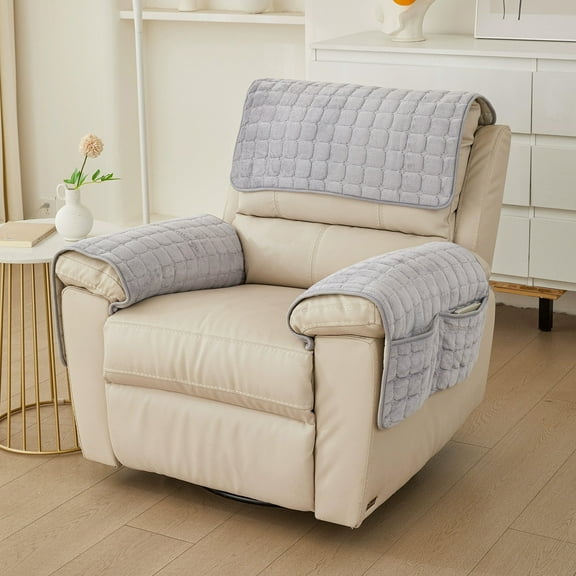 YFTDEF Plush Recliner Slipcover - Washable & Faux Wool Cover for Lazy Boy Chairs & Furniture, with Side Pockets, Large Recliner Chair Covers, 25.98×19.69In Gray