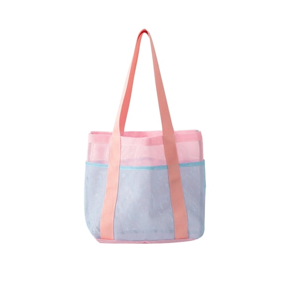 YFTDEF Portable Mesh Beach Bag, Extra Large Capacity Shopping Tote, Comfortable Wide Handle for Travel, Versatile Use for Daily Commutes, Ideal for Fashion-Conscious Shoppers, Pink