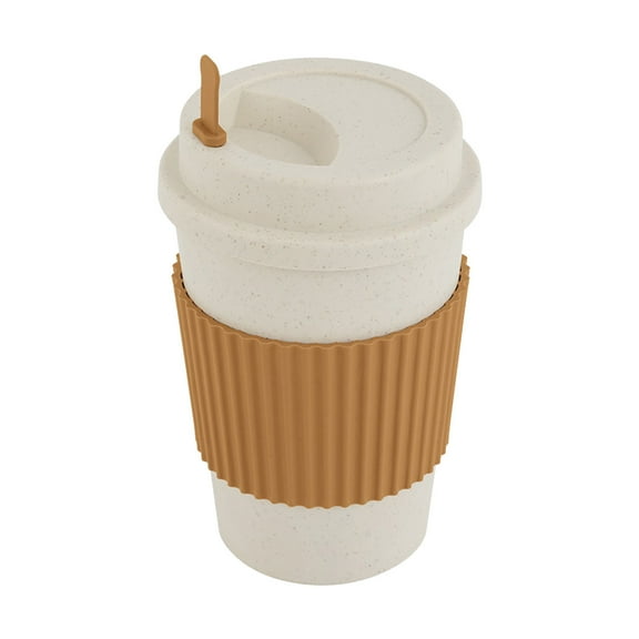 YFTDEF Portable Wheat Straw Coffee Mug with Stir Bar, Silicone Lid, Mini Mug, Leak-Proof Mug, Unique Concealable Style, Perfect for Parties,6.49x3.74x3.74 in (Coffee Sleeves)