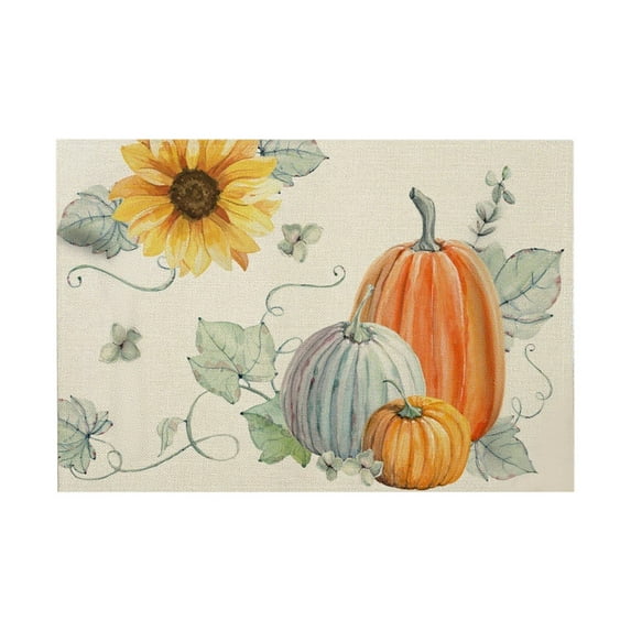 YFTDEF Pumpkins Eucalyptus Leaves and Sunflower Fall Placemats, 12x18 Inch Autumn Thanksgiving Harvest Vintage Table Mat for Party Dining Decoration