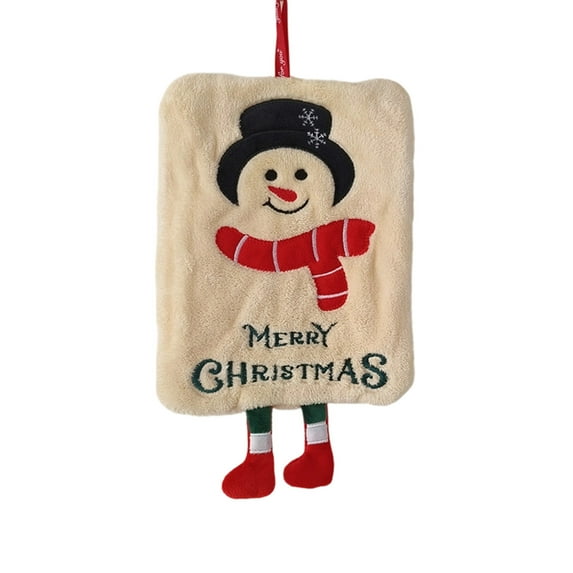 YFTDEF Thicken Coral Fleece Hanging Hand Towel, Christmas Snowman Hand Towel for Kitchen & Bathroom Fast Drying Cleaning Towel, 11x7.1in (Beige)