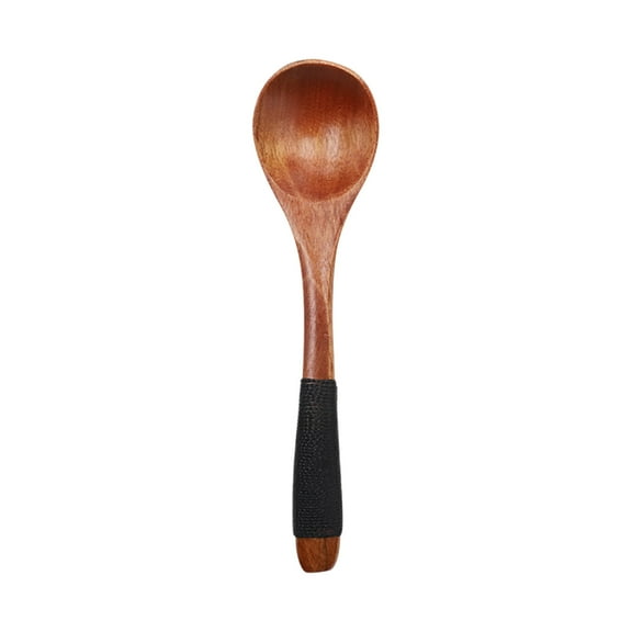 YFTDEF Wooden Spoon, Small Soup Spoon, Long Handle, Natural Wood, Exquisite Finish, Deep Bowl, Kitchen Utensil, Ideal for Serving and Stirring Soups and Sauces