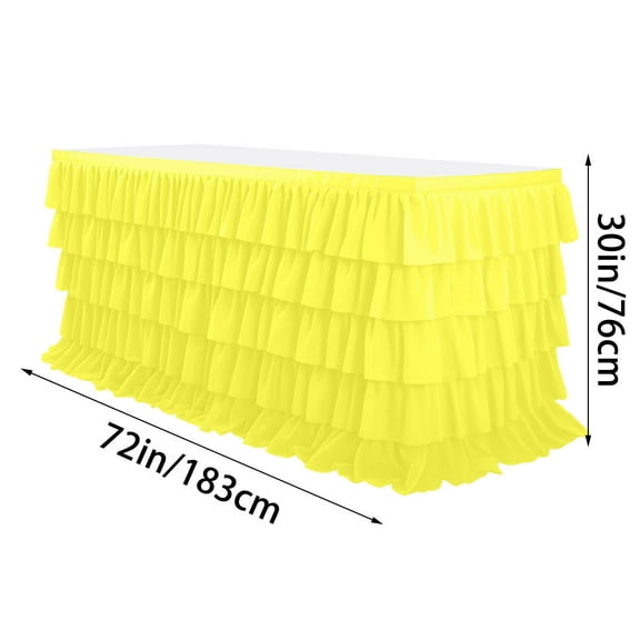 YFTDEF Yellow Tulle Table Skirt, 6ft Table Skirt for Rectangle Table, Birthday Party Decorations, Shower Parties, Cake Dessert Table Decorations, Five-Layer Ruffle Table Skirting
