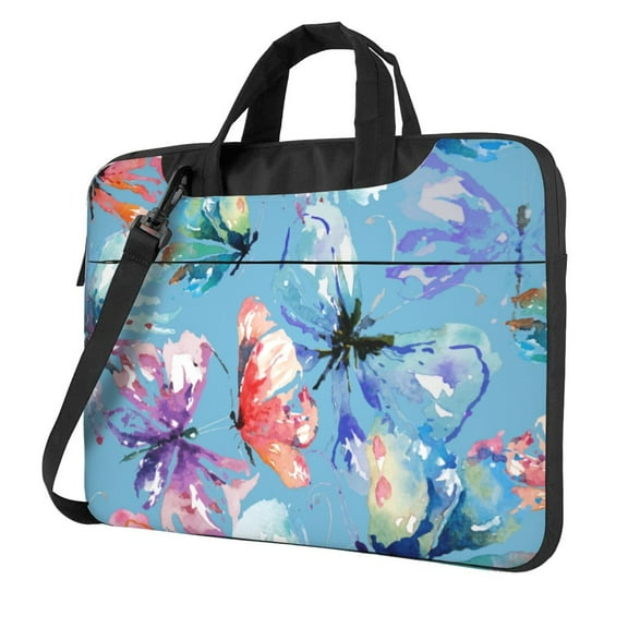 YFYANG 13 inch Universal Laptop Bag Oxford Cloth Laptop Sleeve, Multi-functional Blue Vintage Watercolor Butterfly Doodle Notebook Computer Messenger Bag Handbag