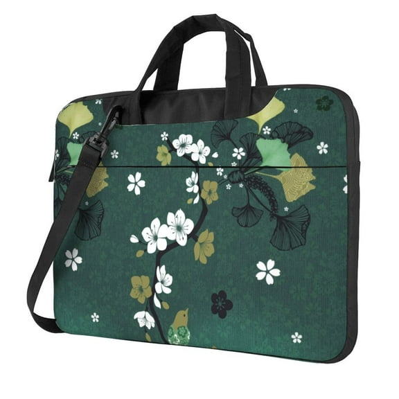 YFYANG 13 inch Universal Laptop Bag Oxford Cloth Laptop Sleeve, Multi-functional Green Vintage Flower Texture Notebook Computer Messenger Bag Handbag