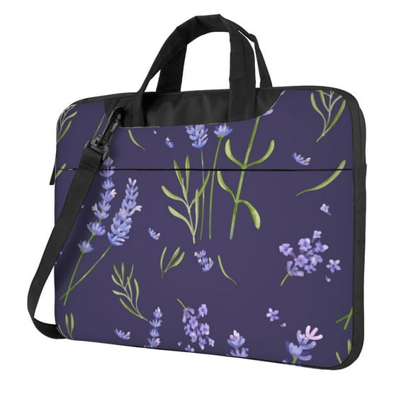 YFYANG 13 inch Universal Laptop Bag Oxford Cloth Laptop Sleeve, Multi-functional Purple Lavender Floral Doodle Notebook Computer Messenger Bag Handbag