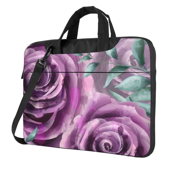 YFYANG 13 inch Universal Laptop Bag Oxford Cloth Laptop Sleeve, Multi-functional Purple Rose Watercolor Doodle Notebook Computer Messenger Bag Handbag