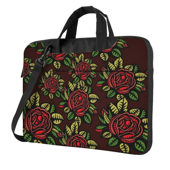 YFYANG 13 inch Universal Laptop Bag Oxford Cloth Laptop Sleeve, Multi-functional Red Vintage Flowers Notebook Computer Messenger Bag Handbag