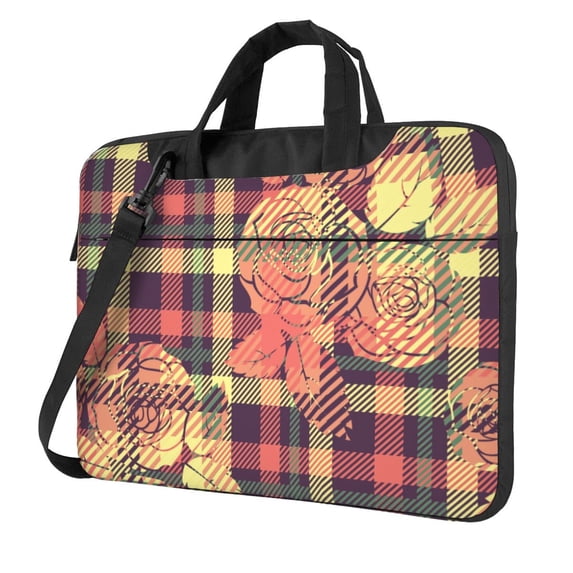 YFYANG 13 inch Universal Laptop Bag Oxford Cloth Laptop Sleeve, Multi-functional Baroque Style Plaid Floral Pattern Notebook Computer Messenger Bag Handbag