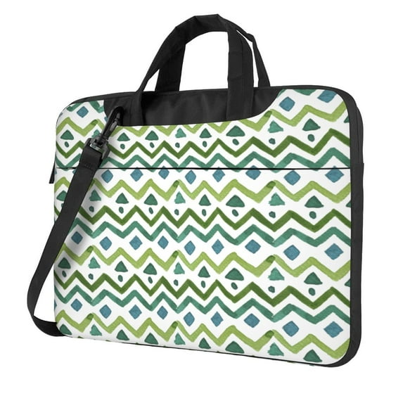 YFYANG 13 inch Universal Laptop Bag Oxford Cloth Laptop Sleeve, Multi-functional Green Abstract Watercolor Geometric Notebook Computer Messenger Bag Handbag