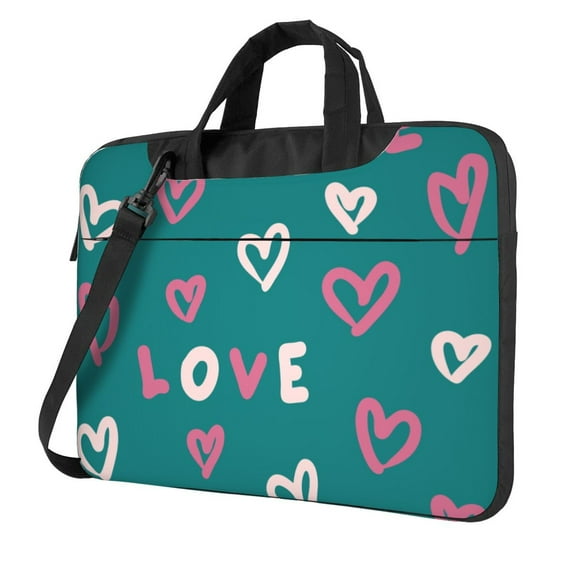 YFYANG 13 inch Universal Laptop Bag Oxford Cloth Laptop Sleeve, Multi-functional Green Cartoon Love Graffiti Pattern Notebook Computer Messenger Bag Handbag