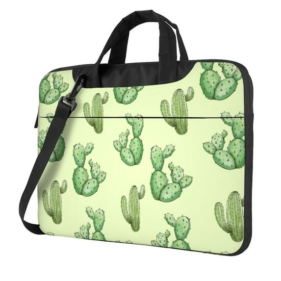 YFYANG 13 inch Universal Laptop Bag Oxford Cloth Laptop Sleeve, Multi-functional Green Watercolor Cactus Pattern Notebook Computer Messenger Bag Handbag