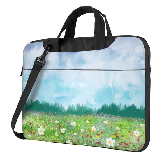 YFYANG 13 inch Universal Laptop Bag Oxford Cloth Laptop Sleeve, Multi-functional Green Watercolor Spring Flowers Notebook Computer Messenger Bag Handbag