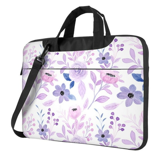 YFYANG 13 inch Universal Laptop Bag Oxford Cloth Laptop Sleeve, Multi-functional Purple Floral Watercolor Pattern Notebook Computer Messenger Bag Handbag