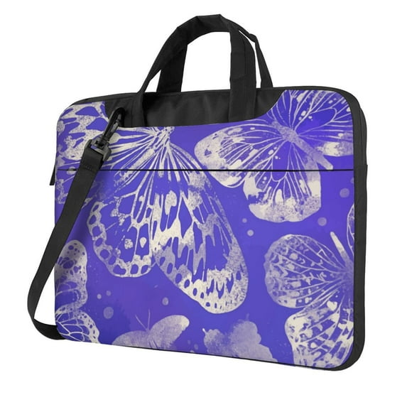 YFYANG 13 inch Universal Laptop Bag Oxford Cloth Laptop Sleeve, Multi-functional Purple Watercolor Butterfly Texture Pattern Notebook Computer Messenger Bag Handbag