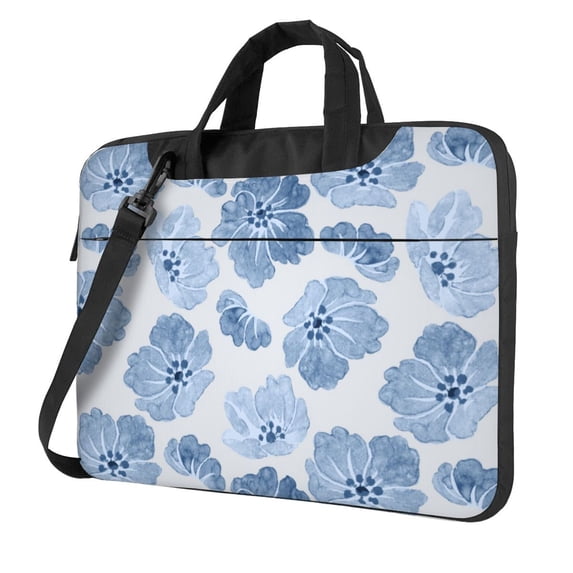 YFYANG 13 inch Universal Laptop Bag Oxford Cloth Laptop Sleeve, Multi-functional Vintage Blue Watercolor Flower Notebook Computer Messenger Bag Handbag