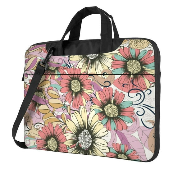 YFYANG 14 inch Universal Laptop Bag Oxford Cloth Laptop Sleeve, Multi-functional Colorful Flower Doodle Notebook Computer Messenger Bag Handbag