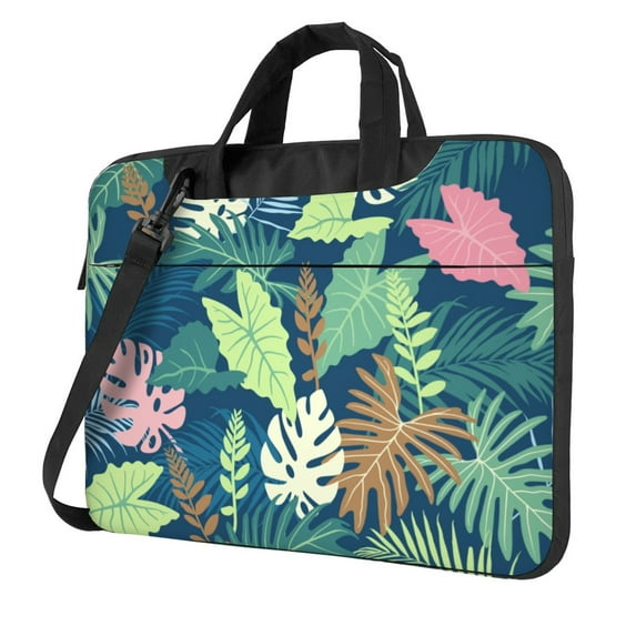 YFYANG 14 inch Universal Laptop Bag Oxford Cloth Laptop Sleeve, Multi-functional Green Tropical Leaf Doodle Notebook Computer Messenger Bag Handbag