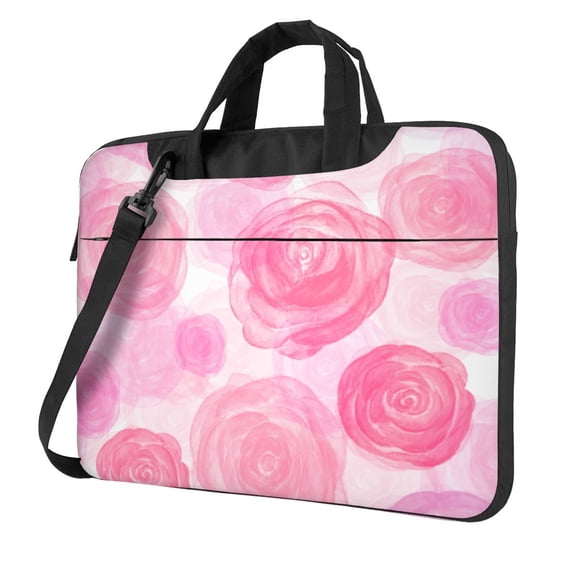 YFYANG 14 inch Universal Laptop Bag Oxford Cloth Laptop Sleeve, Multi-functional Pink Watercolor Roses Notebook Computer Messenger Bag Handbag