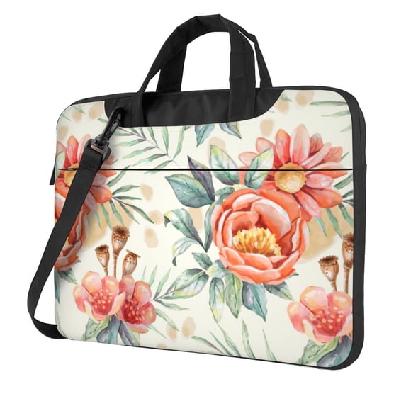 YFYANG 14 inch Universal Laptop Bag Oxford Cloth Laptop Sleeve, Multi-functional Red Vintage Floral Pattern Notebook Computer Messenger Bag Handbag